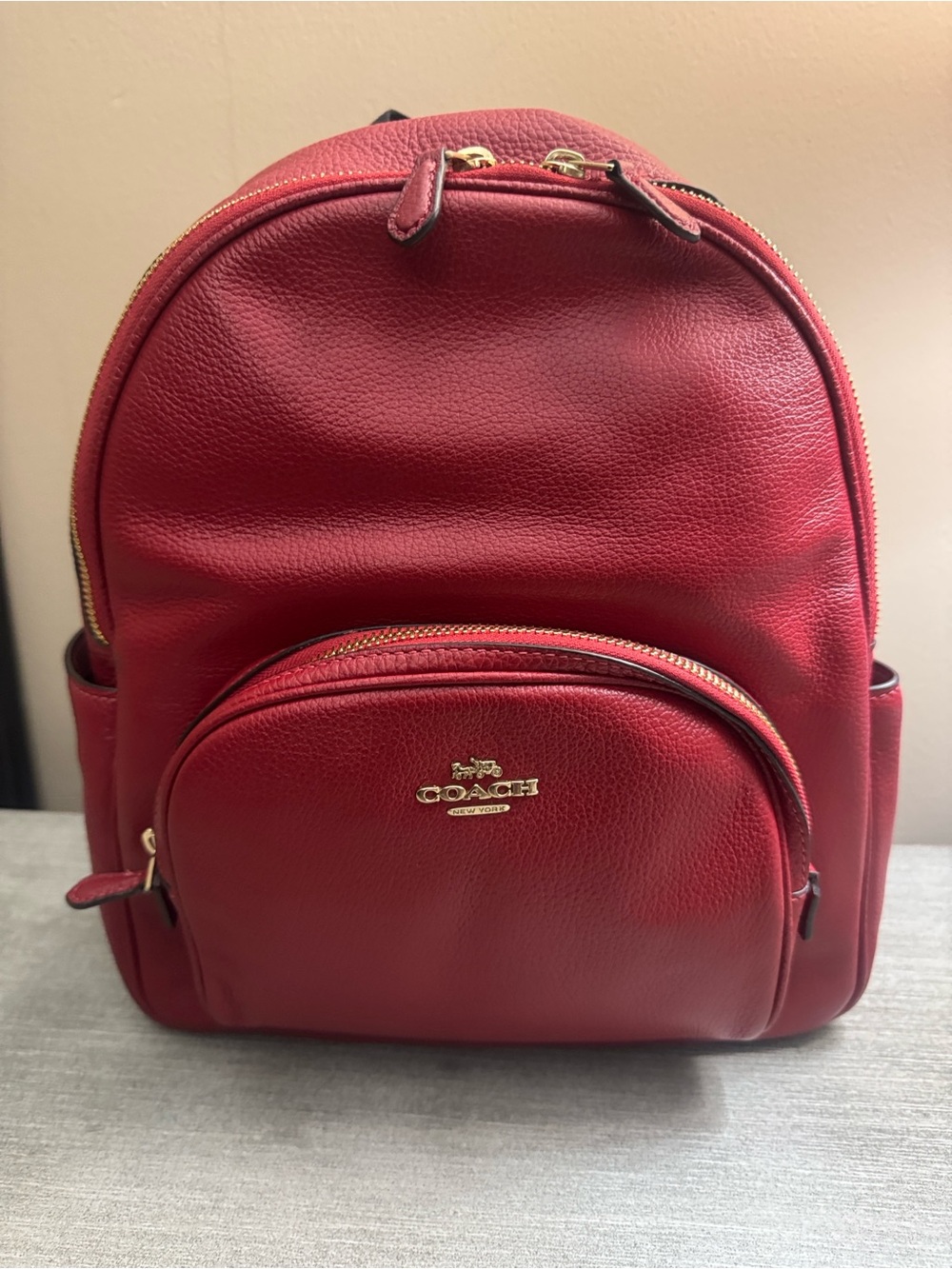 Coach Red Pebbled Leather Mini Backpack with Gold Hardware